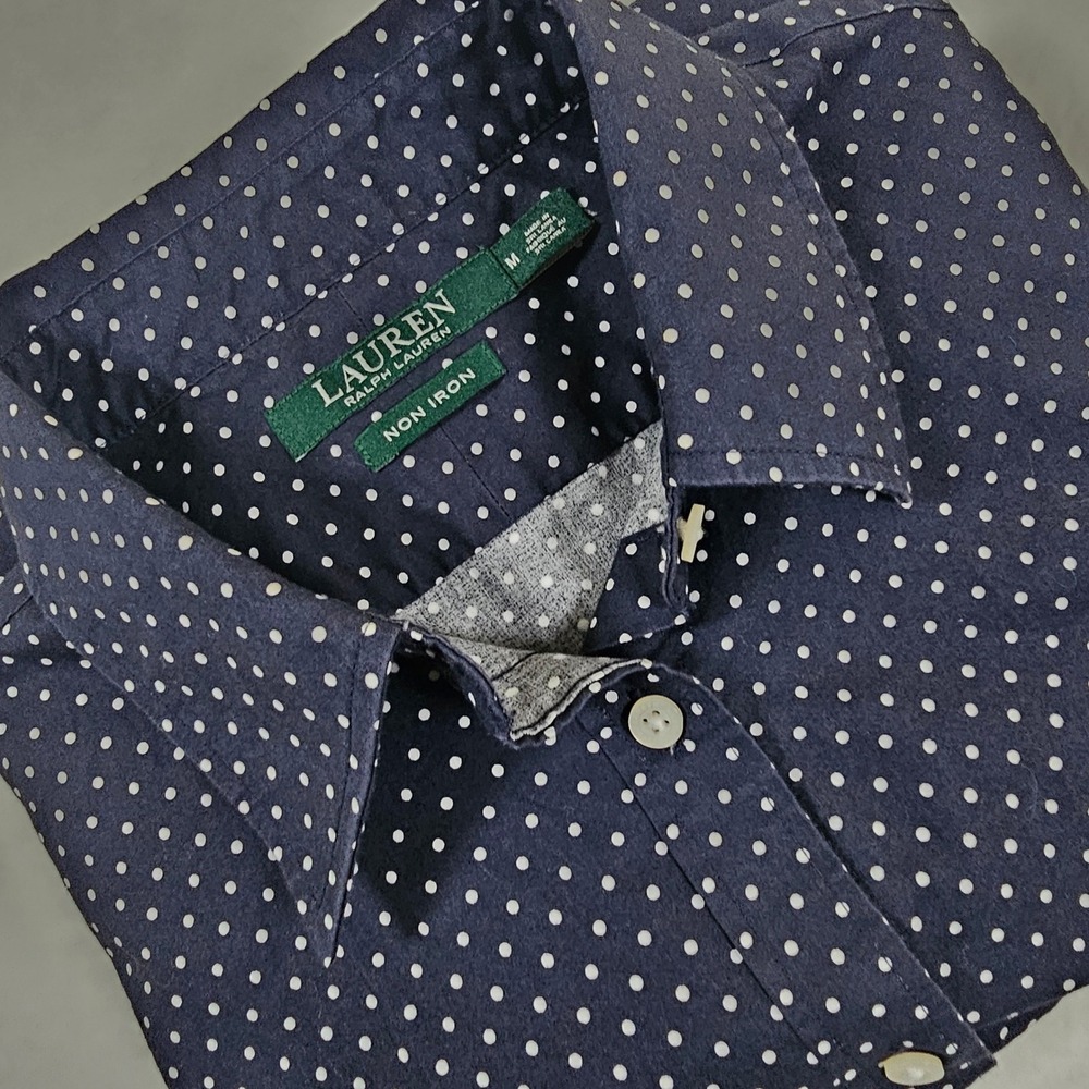 Lauren Ralph Lauren Womens Navy Blue Polka Dot Non Iron Cotton Shirt Medium - Picture 9 of 9